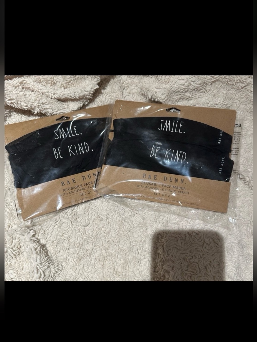 RAE DUNN 2 Packages Smile & Be Kind Fabric Filter Face Masks NEW $20
